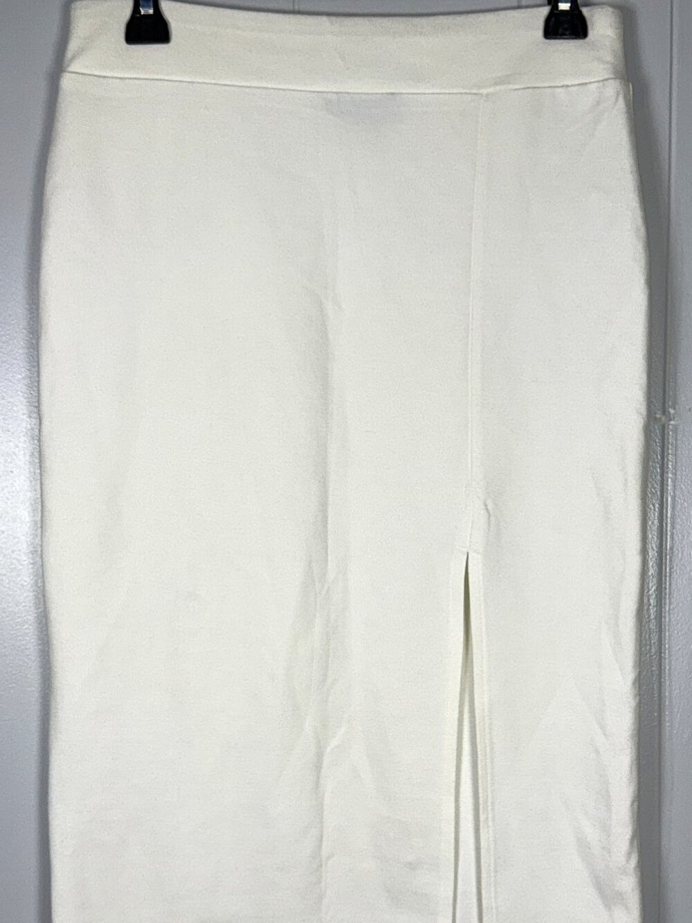 Forever 21 White Stretch Bodycon Pencil Skirt Slit High Rise Midi Sexy Womens L